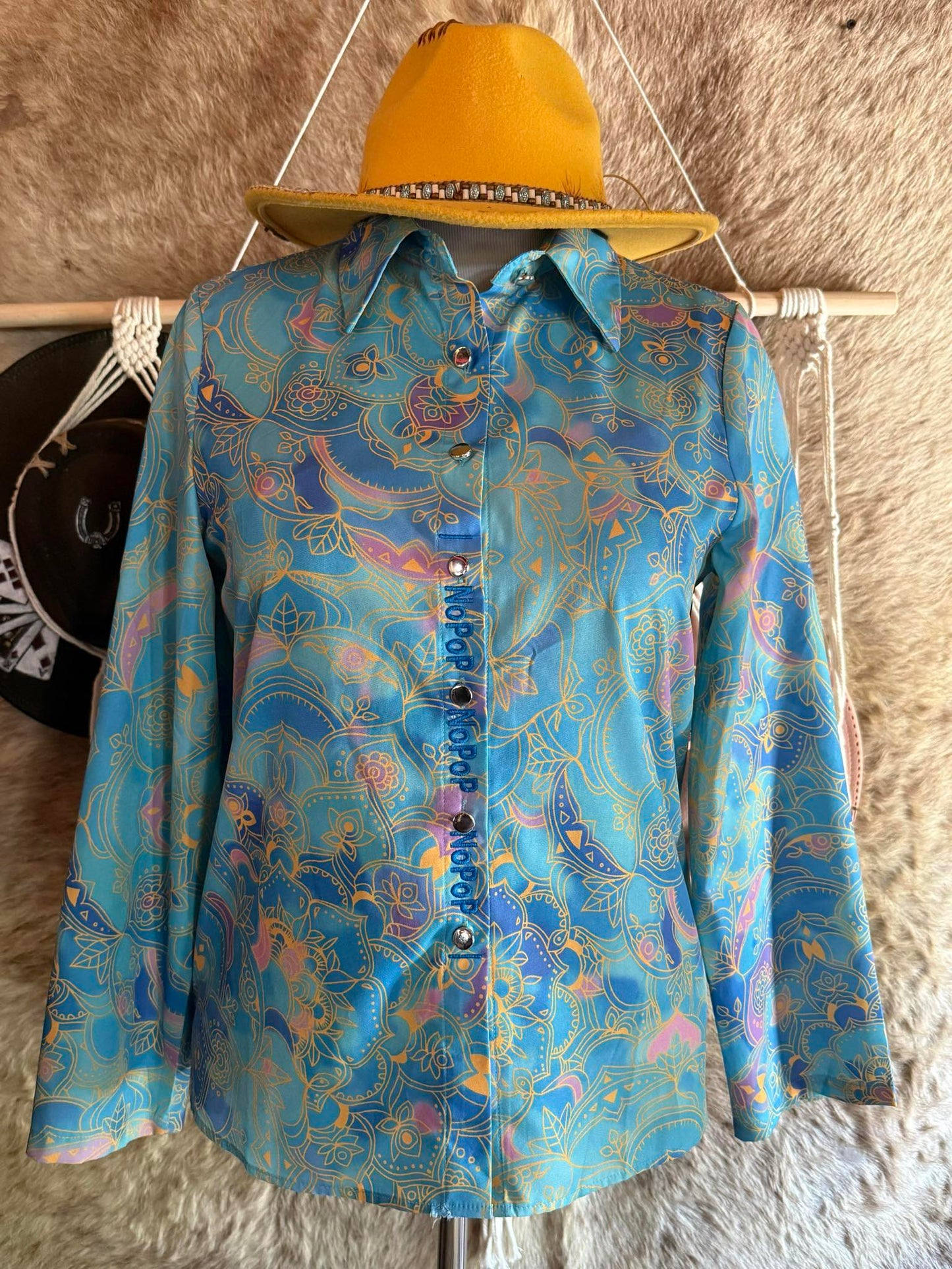 Blue and gold floral western shirt from the NoPop Collection by SEEWHATSHANGIN'