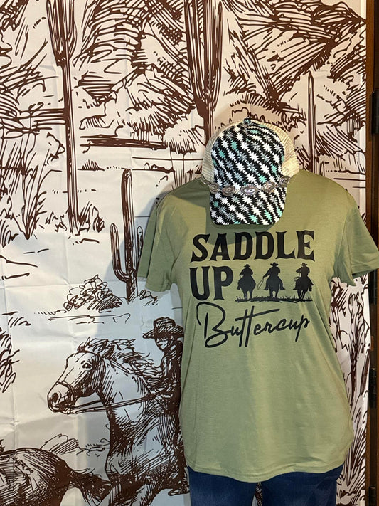 Saddle Up Buttercup Tee – Sage Green