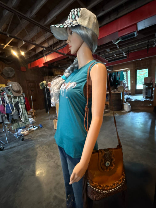 Sundance Tooled Leather Tassel Bag