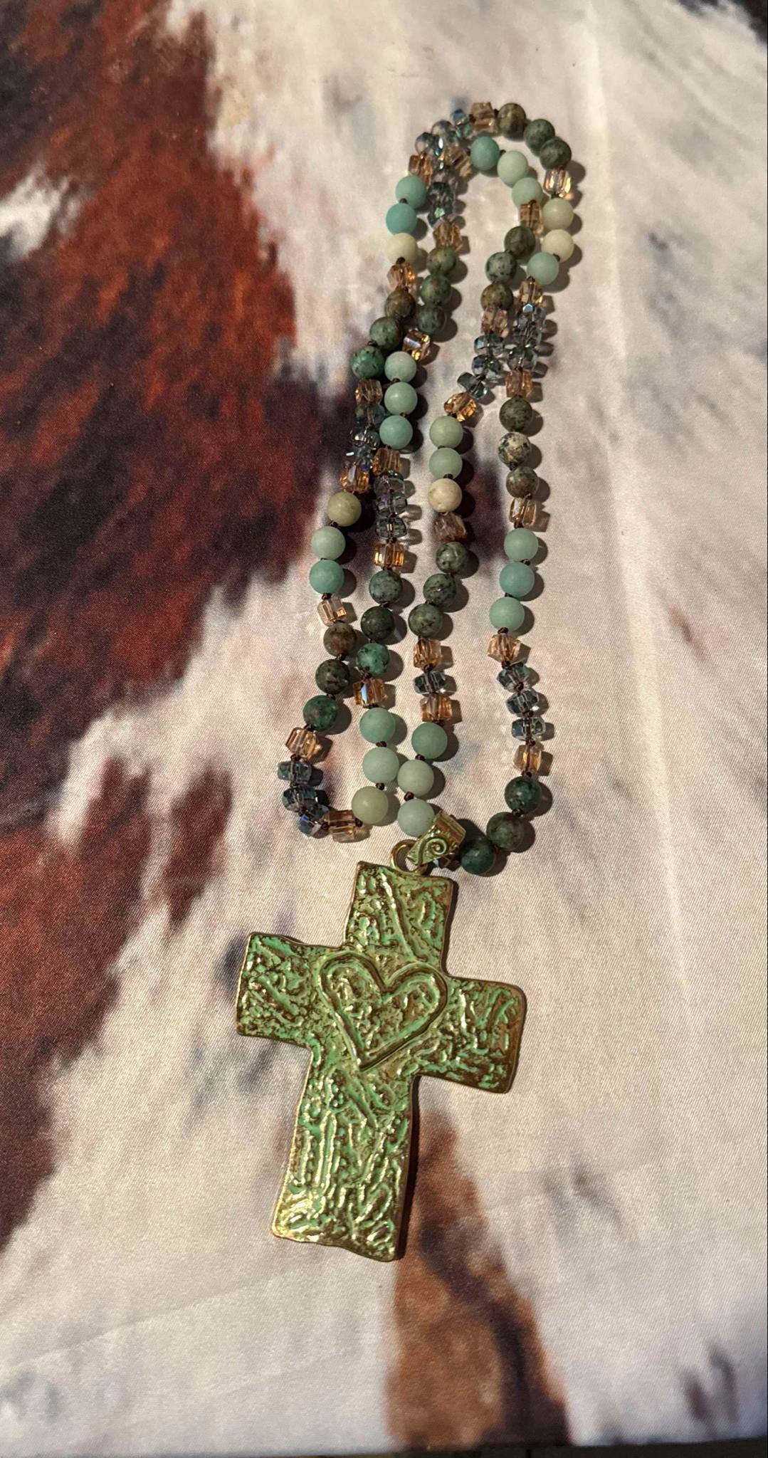 Heart & Soul Beaded Cross Necklace – 17”
