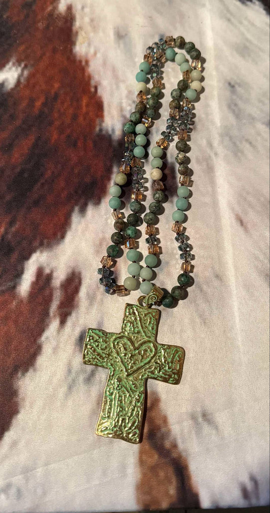 Heart & Soul Beaded Cross Necklace – 17”