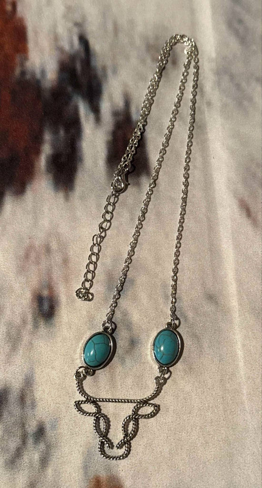 Turquoise Longhorn Statement Necklace - 9"