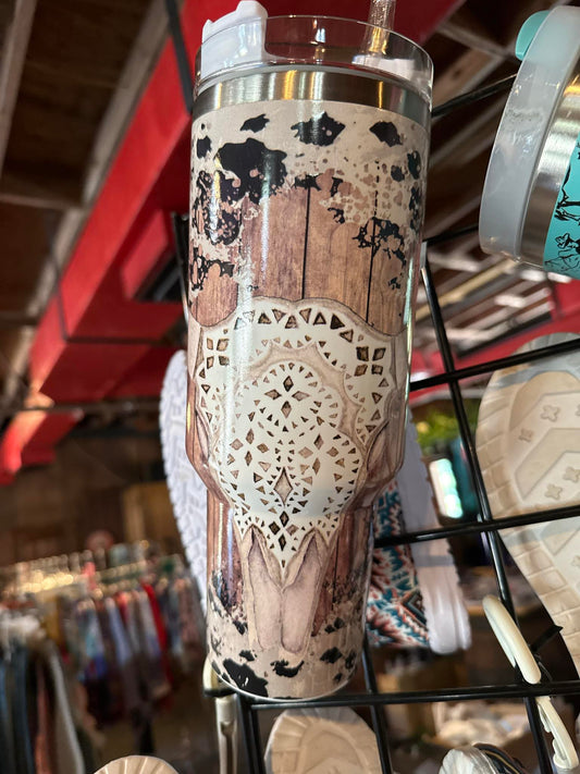 Western Mandala Bull Skull Tumbler – 40oz